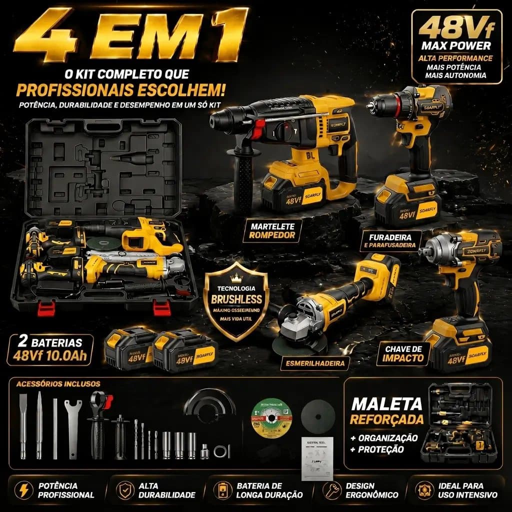 Kit 4 EM 1 completo profissional com maleta, 2 baterias 48Vf e acessórios