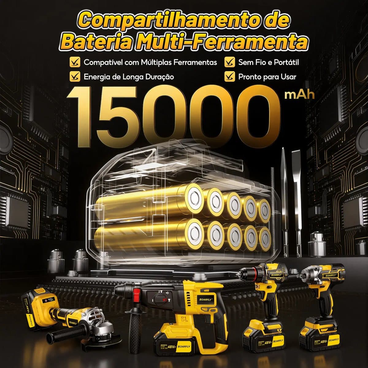 Bateria compartilhável multi-ferramenta de 15000 mAh