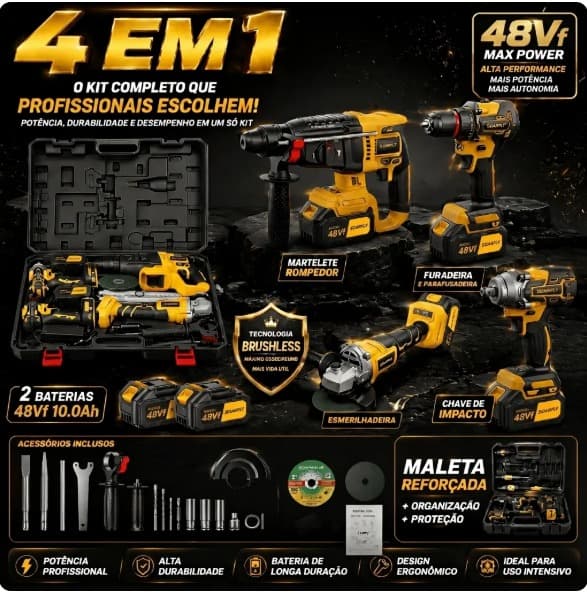 Kit 4 EM 1 SOARFLY 48Vf com maleta, 2 baterias e acessórios